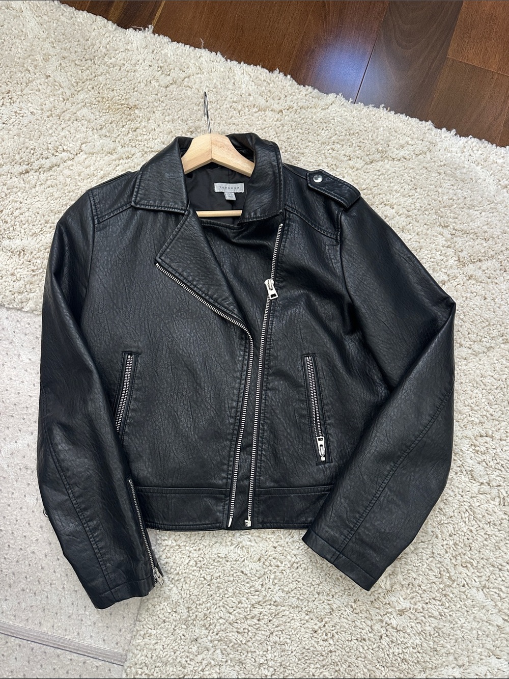 Topshop Black Faux Leather Asymmetrical Moto Jacket